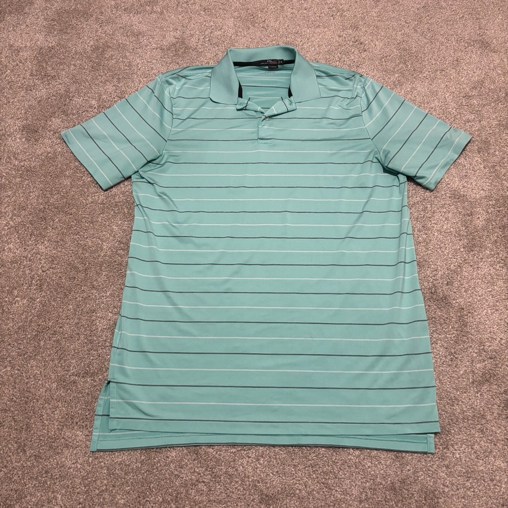 RLX Ralph Lauren Polo Shirt Mens Medium blue black Striped Short Sleeve Golf